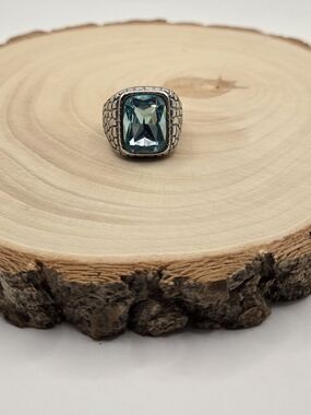 Men's Stainless Blue Crystal Statement Ring